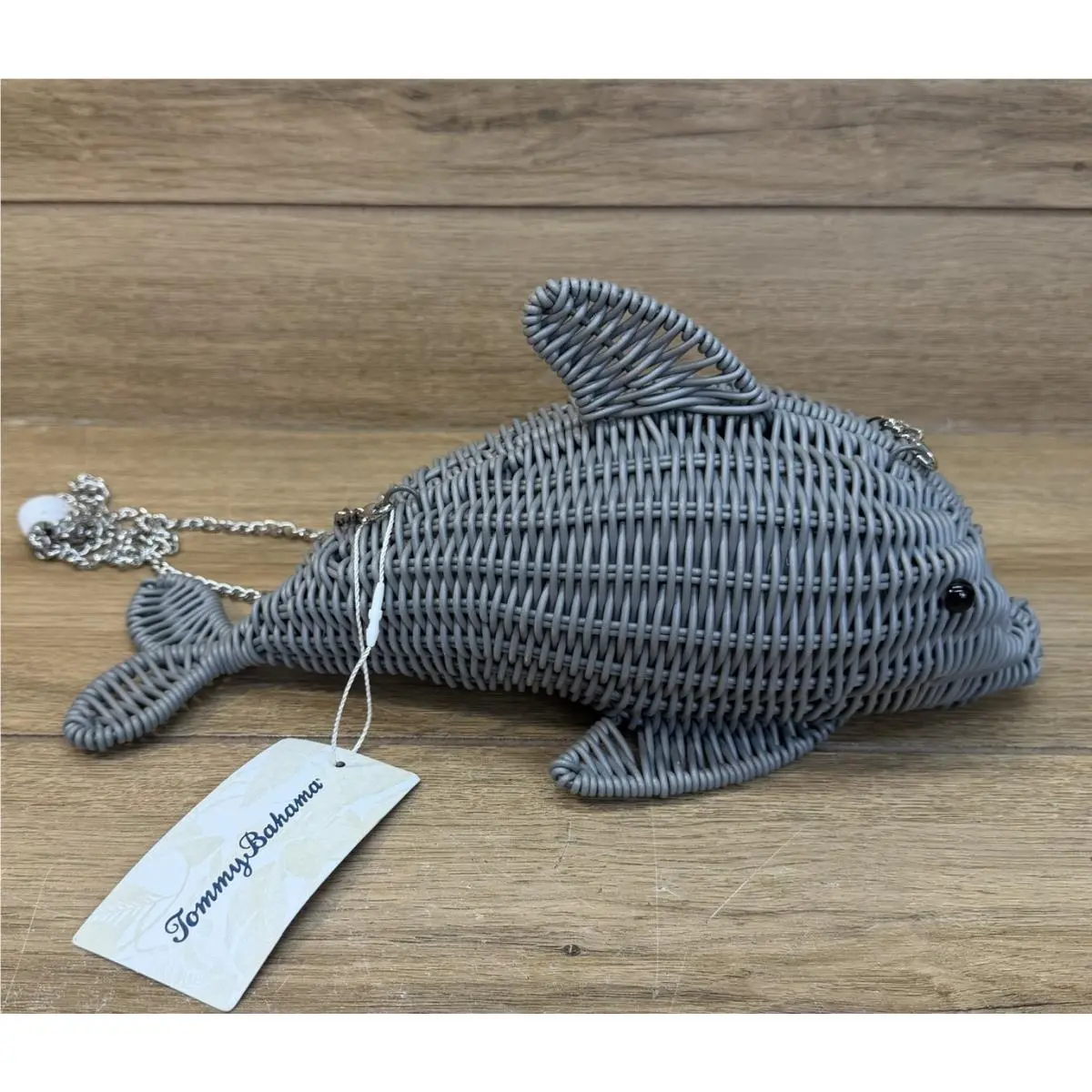 Tommy Bahama Grey Wicker Dolphin Crossbody Bag Novelty Purse
