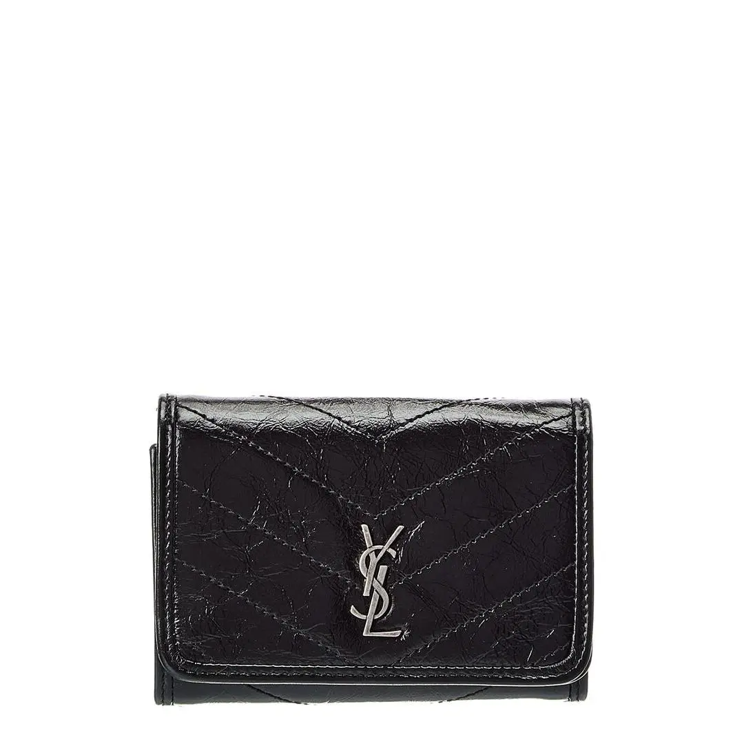Saint Laurent Slim Leather Trifold Wallet Women`s Black