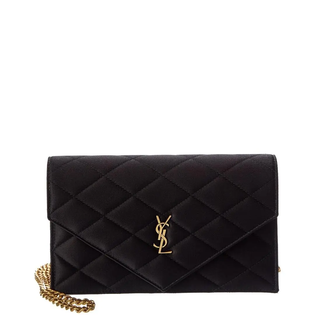 Saint Laurent Paris Satin Wallet On Chain Women`s Black