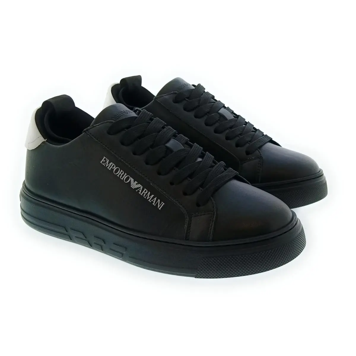 Men`s Black White Logo Low-top Sneakers by Emporio Armani