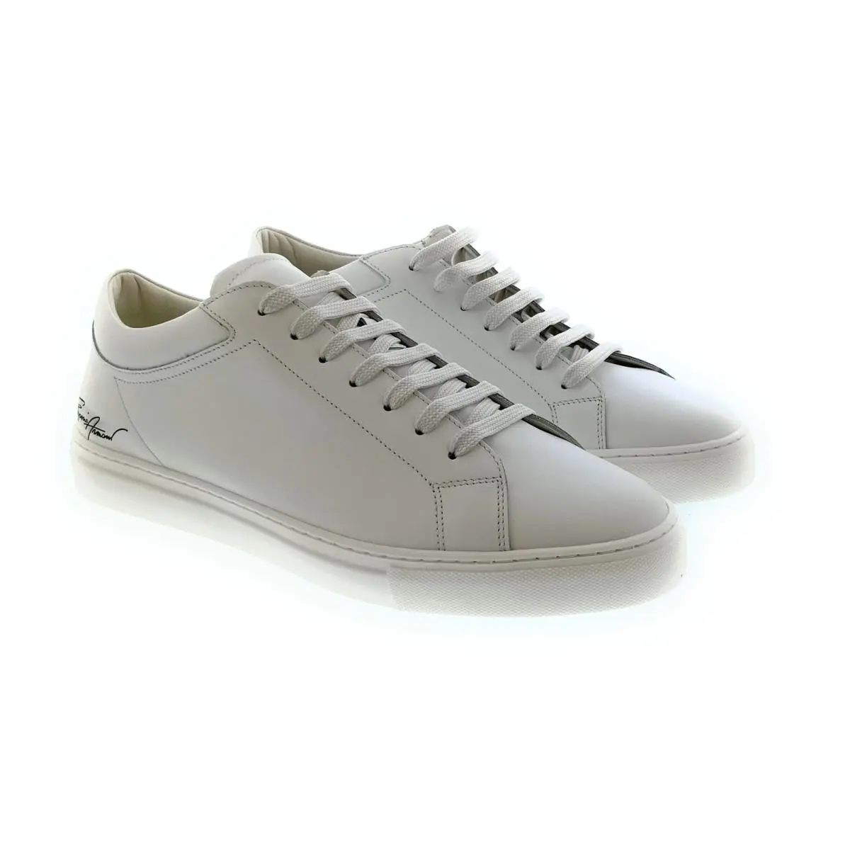 Women`s White Signature Leather Sneakers by Emporio Armani