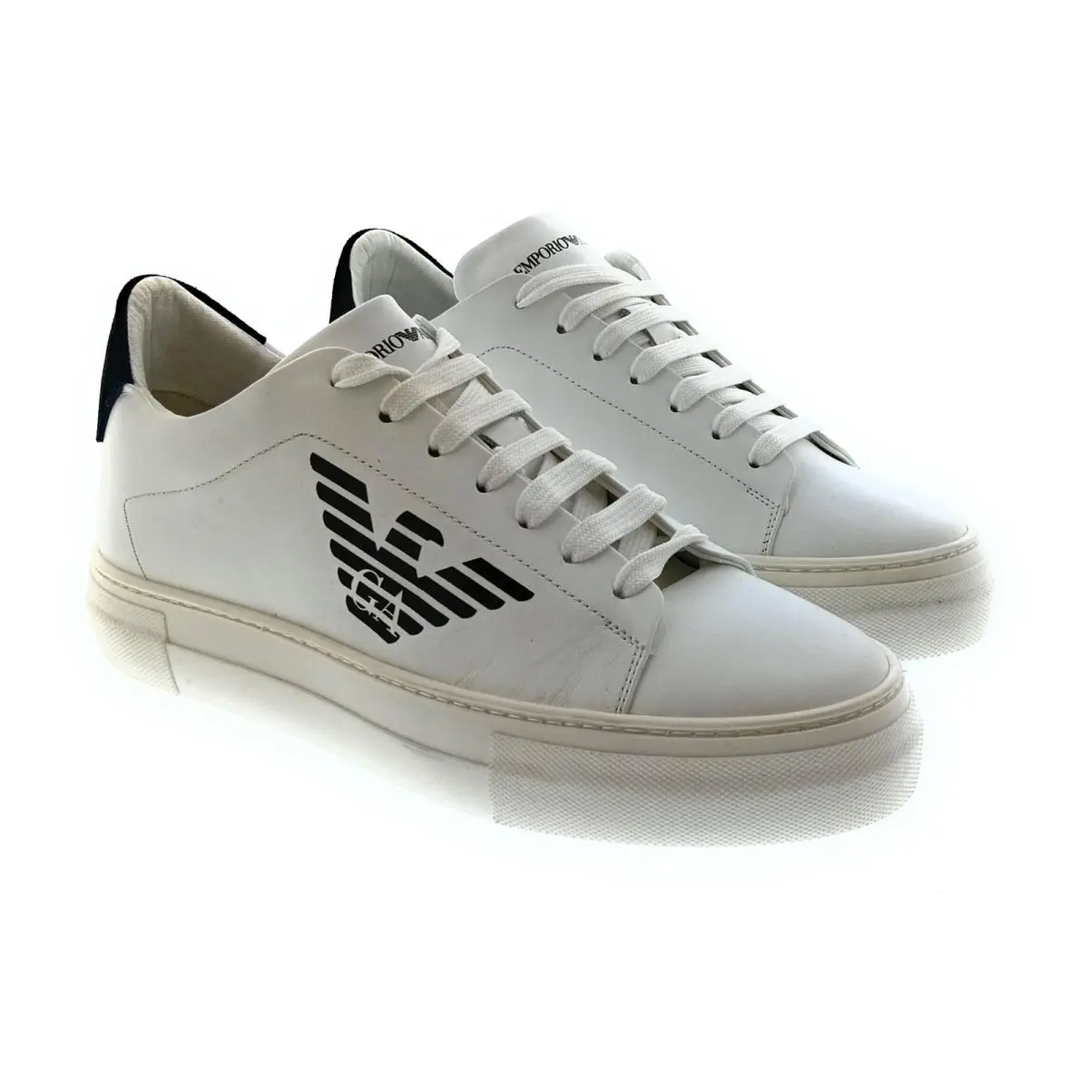 Men`s White Black Eagle Logo Low-top Sneakers by Emporio Armani