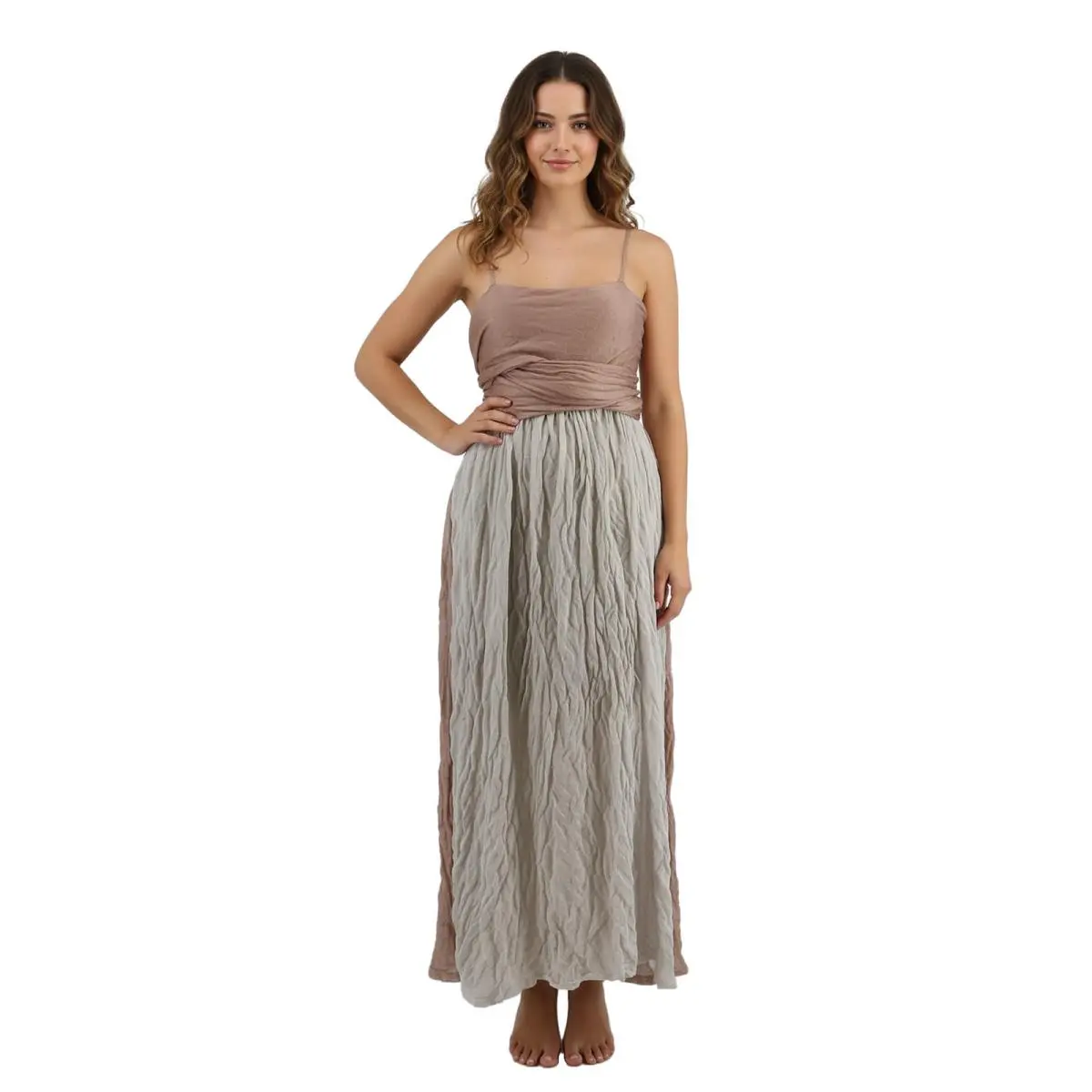 Two-tone Crinkled Silk Maxi Dress in Rose and Dove Grey-IT44 by Emporio Armani