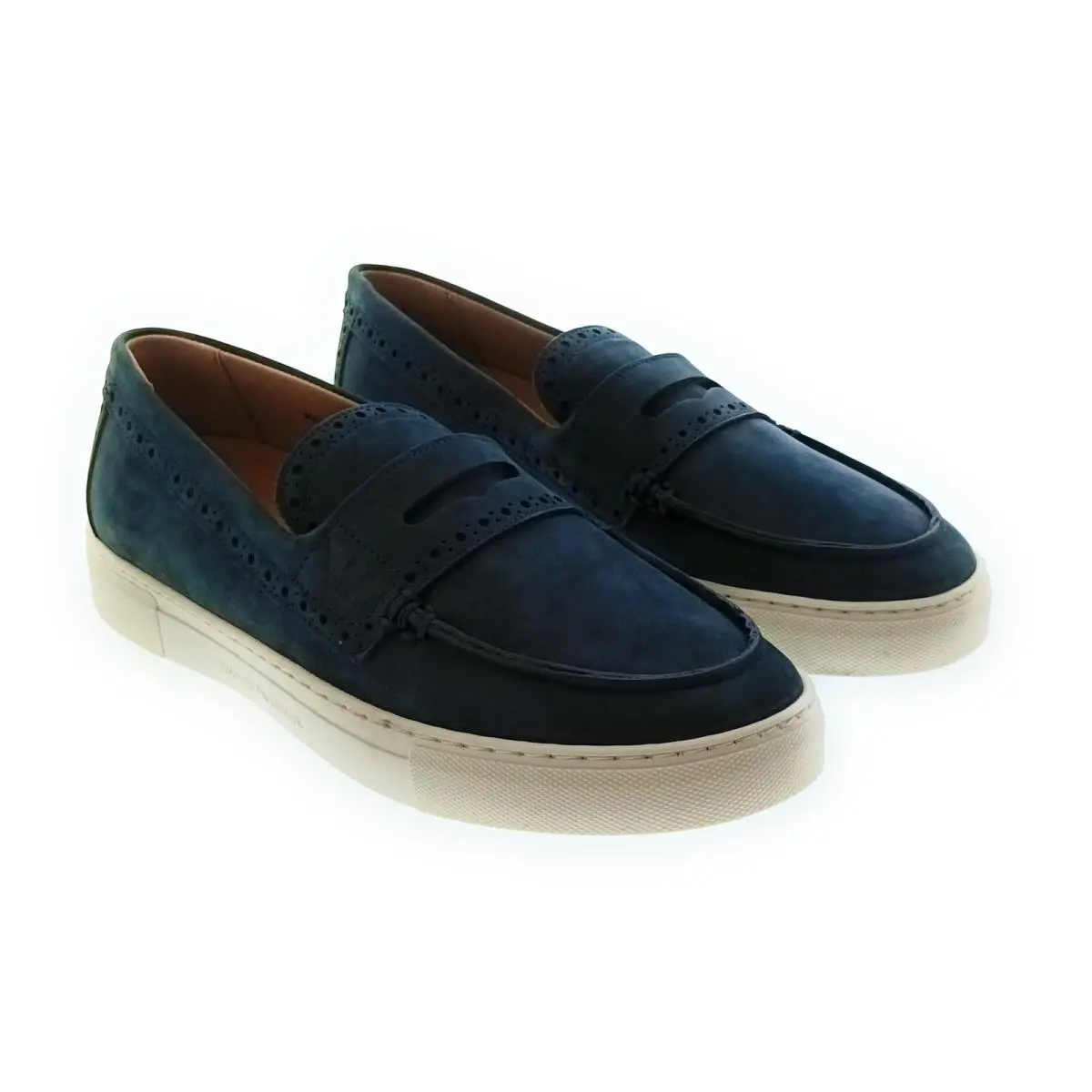 Men`s Navy Leather Penny Loafer Sneakers-6 by Emporio Armani