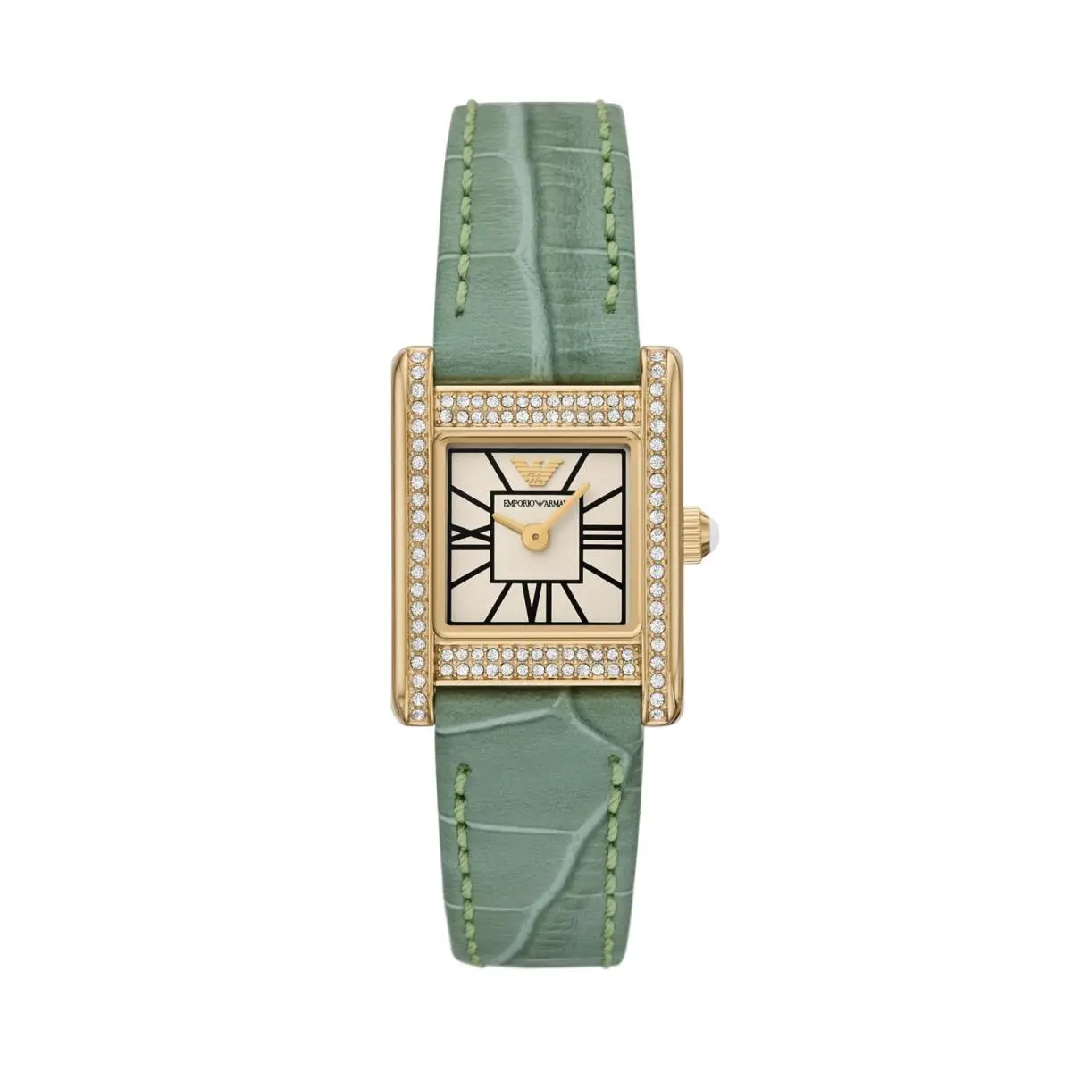 Women`s Two-hand Green Leather Watch Model: Gold Glitz/green by Emporio Armani