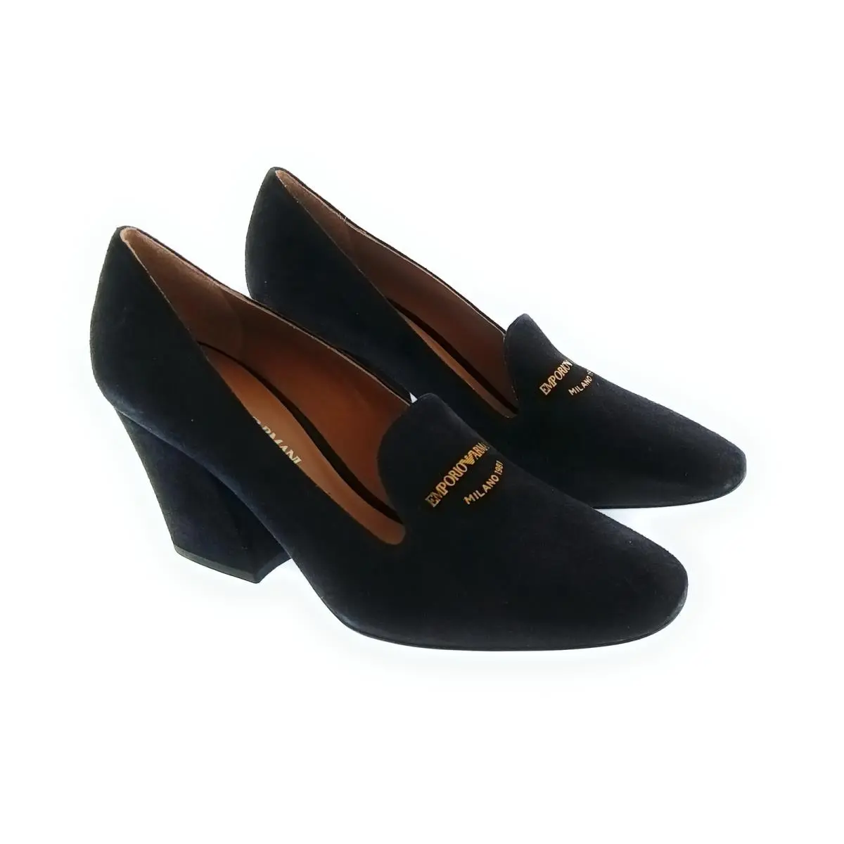 Women`s Black Suede Block-heel Pumps-6.5 by Emporio Armani