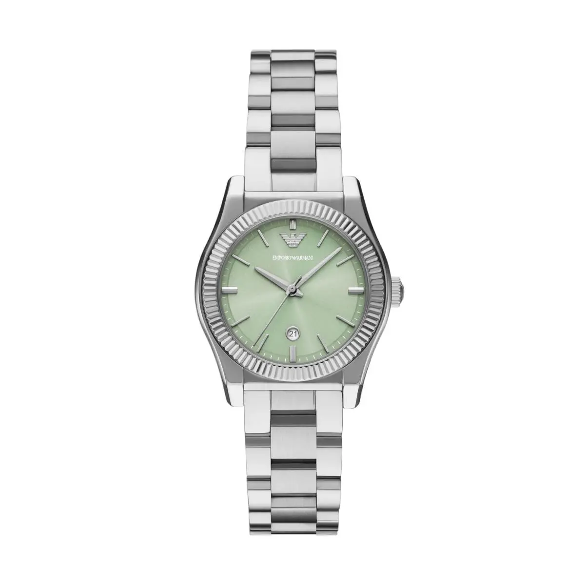Women`s Three-hand Date Stainless Steel Watch Silver/green by Emporio Armani
