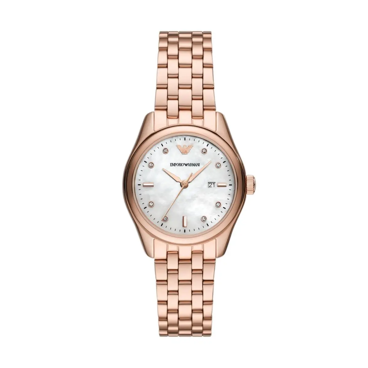 Women`s Three-hand Date Rose Gold-tone Stainless Gold/mop by Emporio Armani