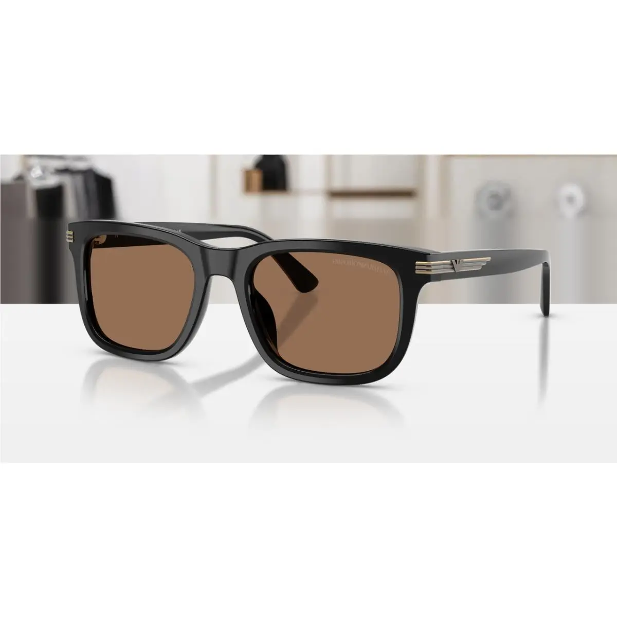 EA4282U 501773 Shiny Black Dark Brown Men`s 54 mm Sunglasses by Emporio Armani
