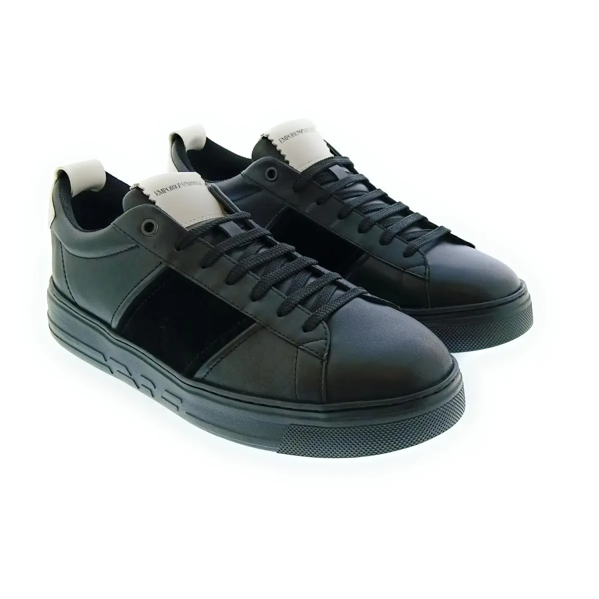 Men`s Black Contrast-panel Low-top Sneakers-10 by Emporio Armani