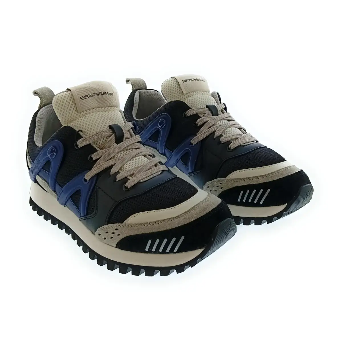 Men`s Black Blue Technical Runner Sneakers-10 by Emporio Armani