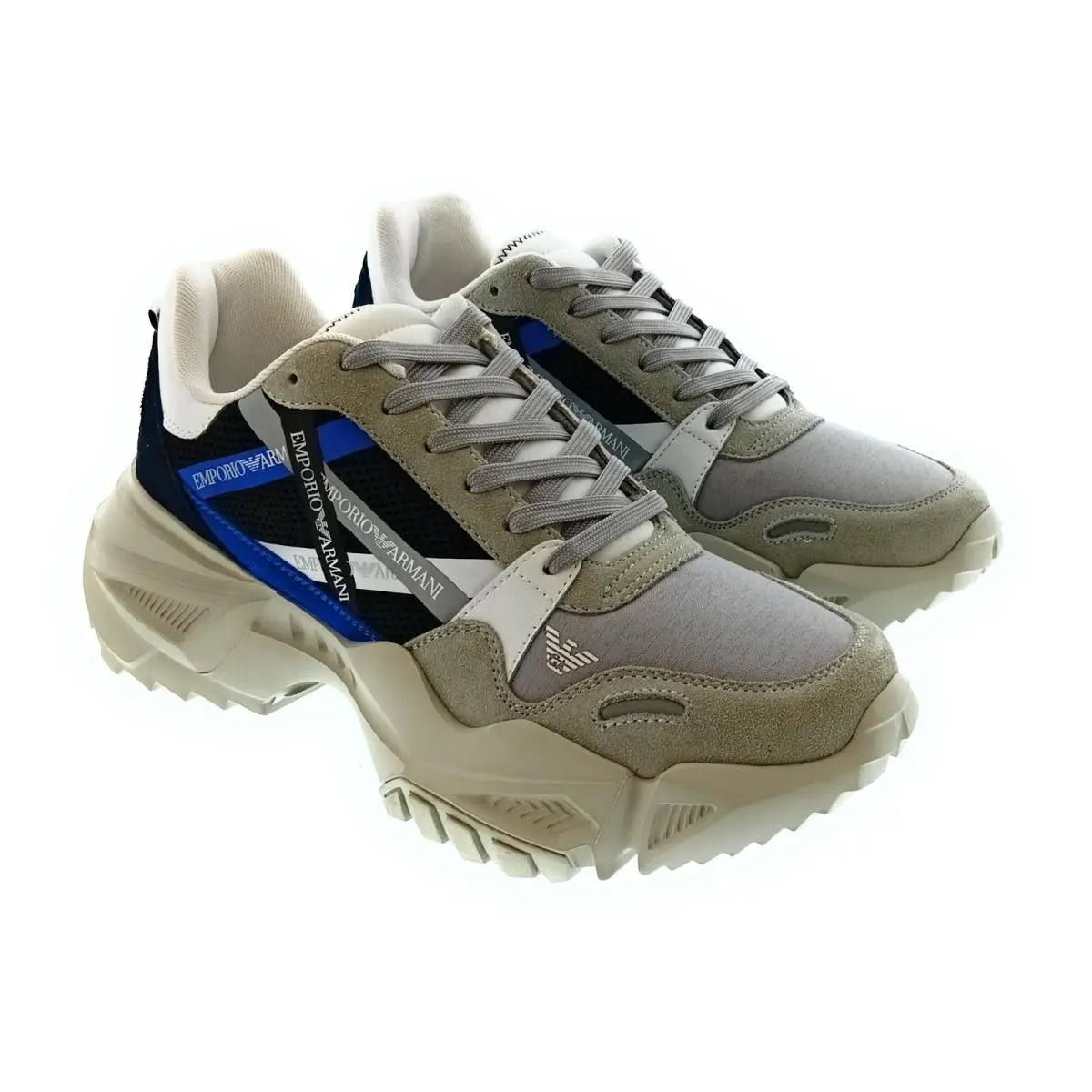 Men`s Black Navy Chunky Trail Sneakers-10 by Emporio Armani