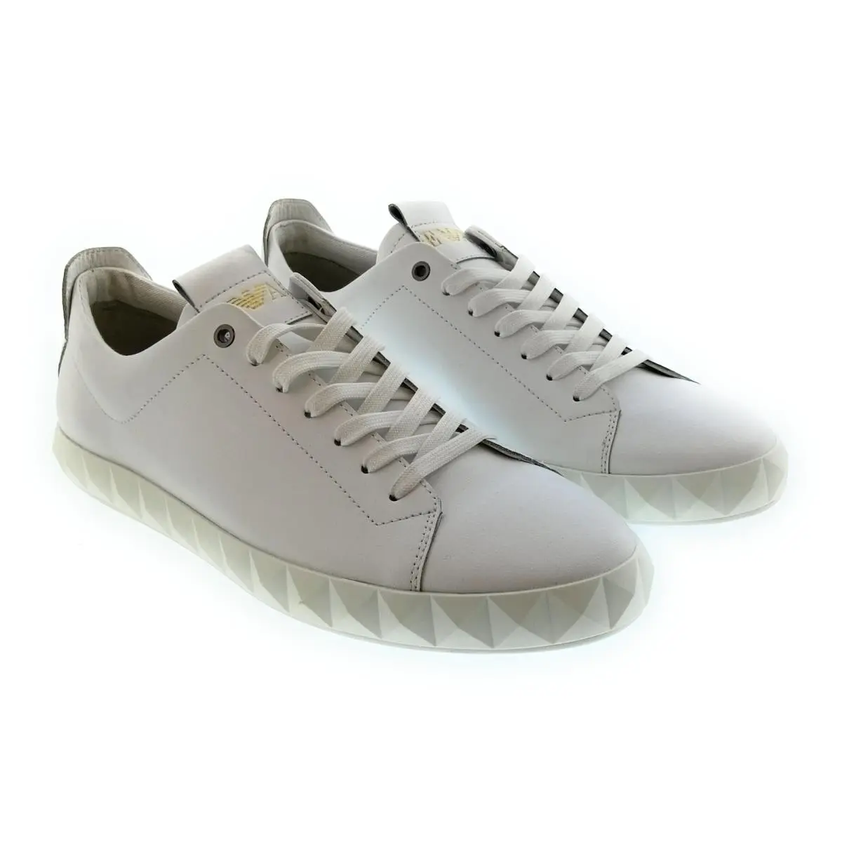 Men`s White Leather Geometric-sole Low-top Sneakers-10 by Emporio Armani