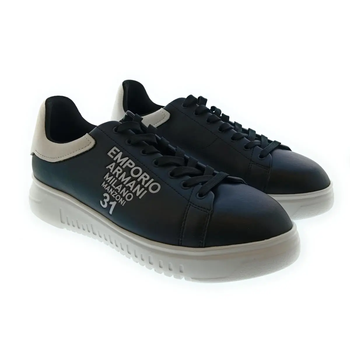 Men`s Black White Typography Low-top Sneakers-10 by Emporio Armani