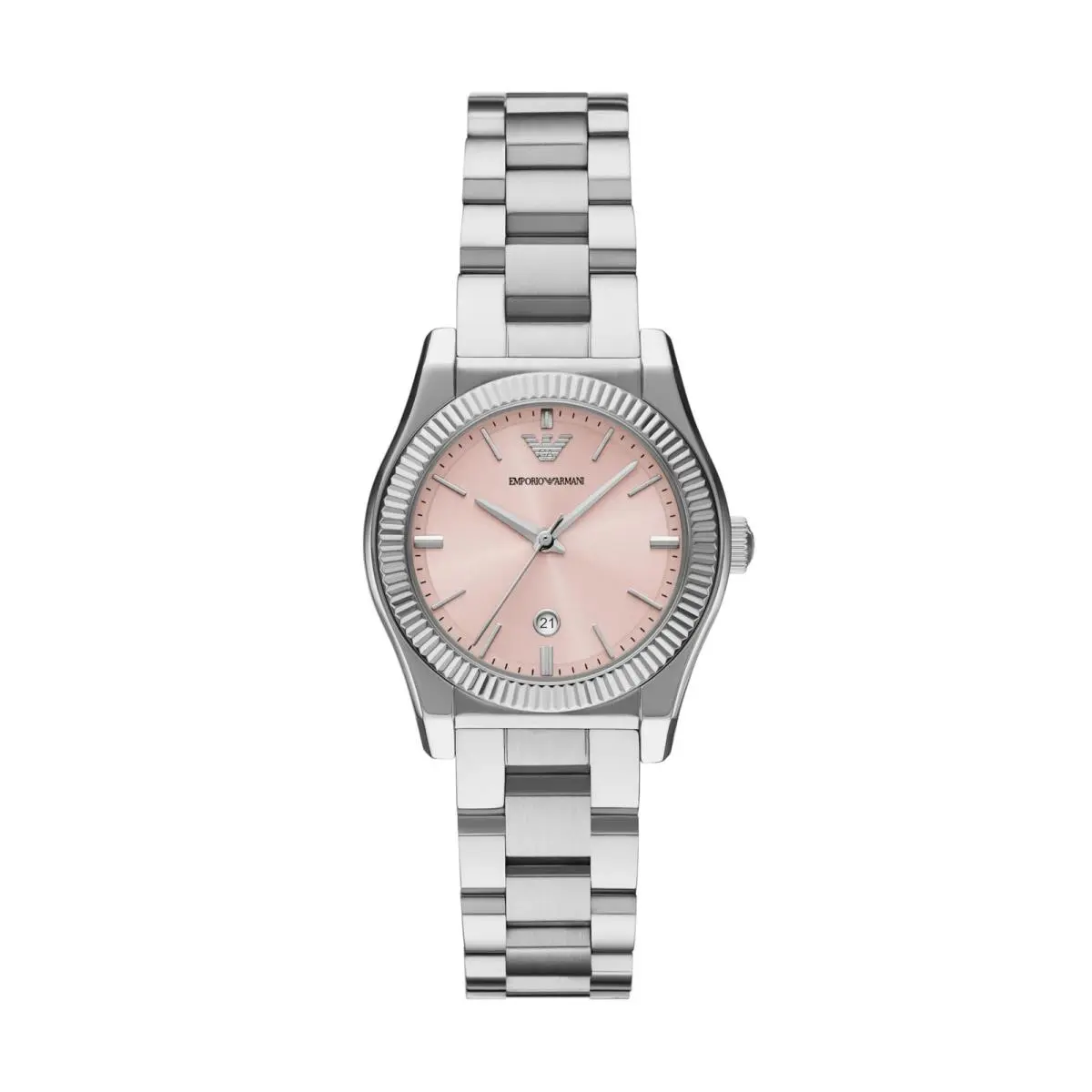 Women`s Three-hand Date Stainless Steel Silver/pink Ombre by Emporio Armani