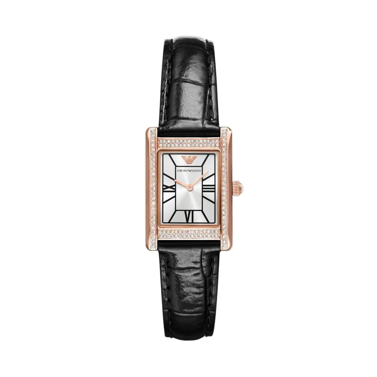 Women`s Two-hand Black Leather Watch Color: Rose Gold/black by Emporio Armani