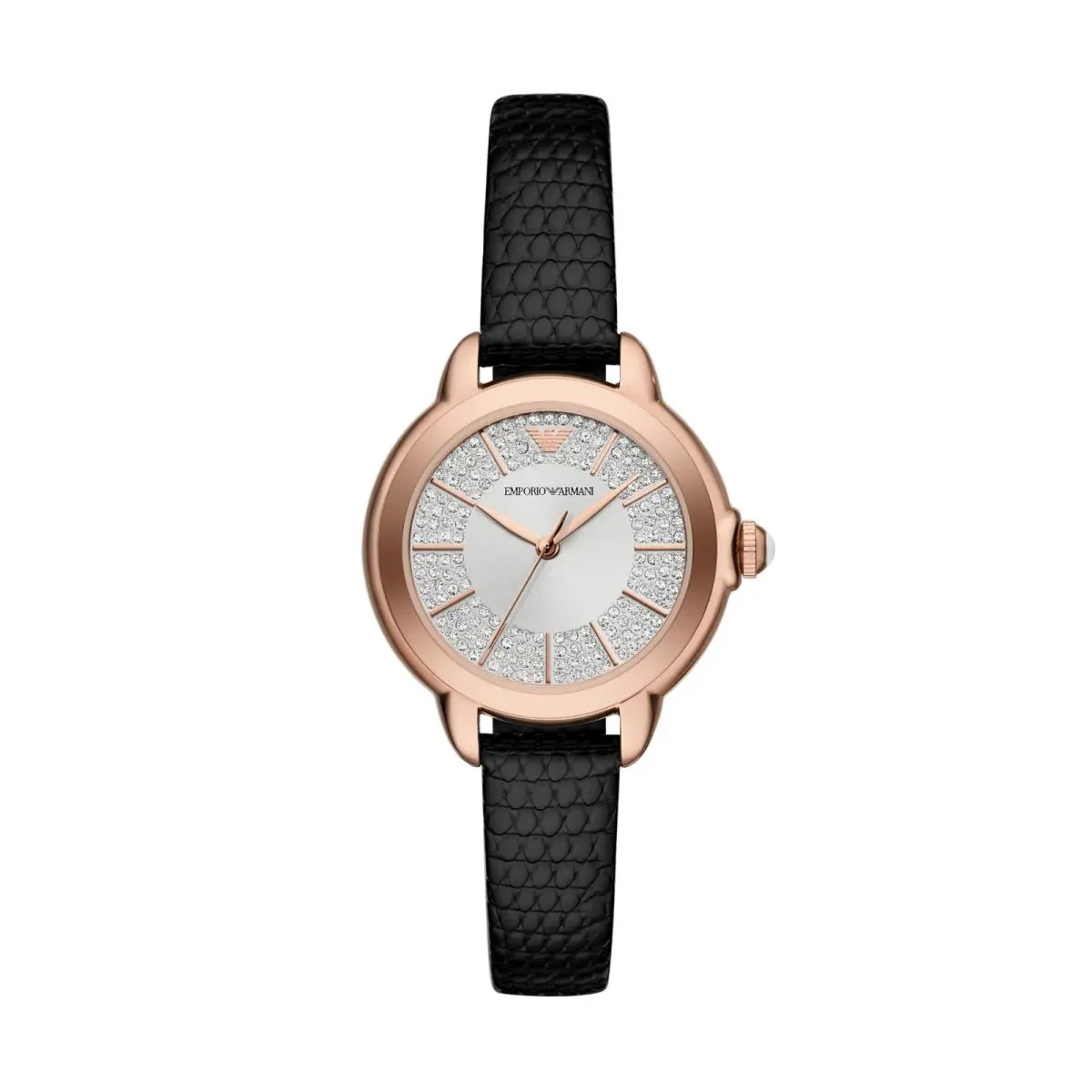 Women`s Three-hand Black Leather 32MM Rose Gold/black Croco by Emporio Armani