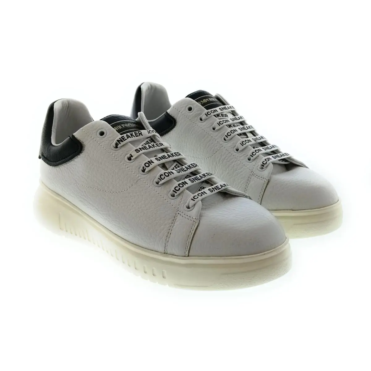 Men`s White Black Icon-lace Low-top Sneakers-10 by Emporio Armani