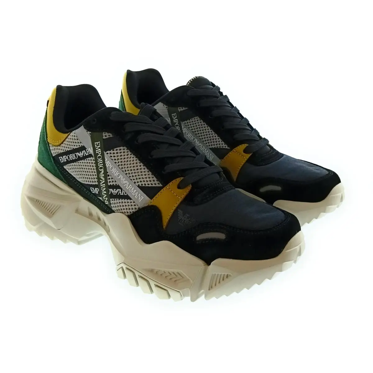 Men`s Black Multicolor Chunky Trail Sneakers-10 by Emporio Armani
