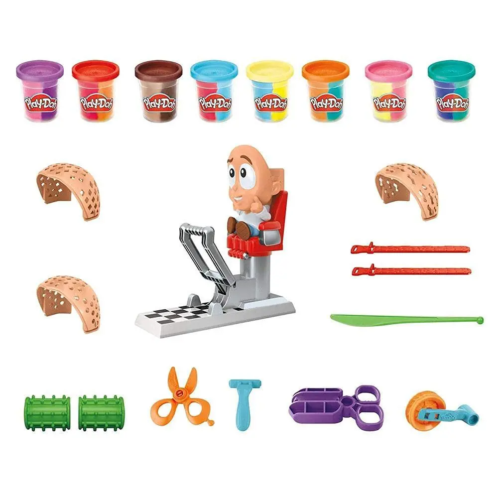 Play Doh Fuzzy Pumper Hair Salon Toy Set with 8 Tri-color Cans For Kids