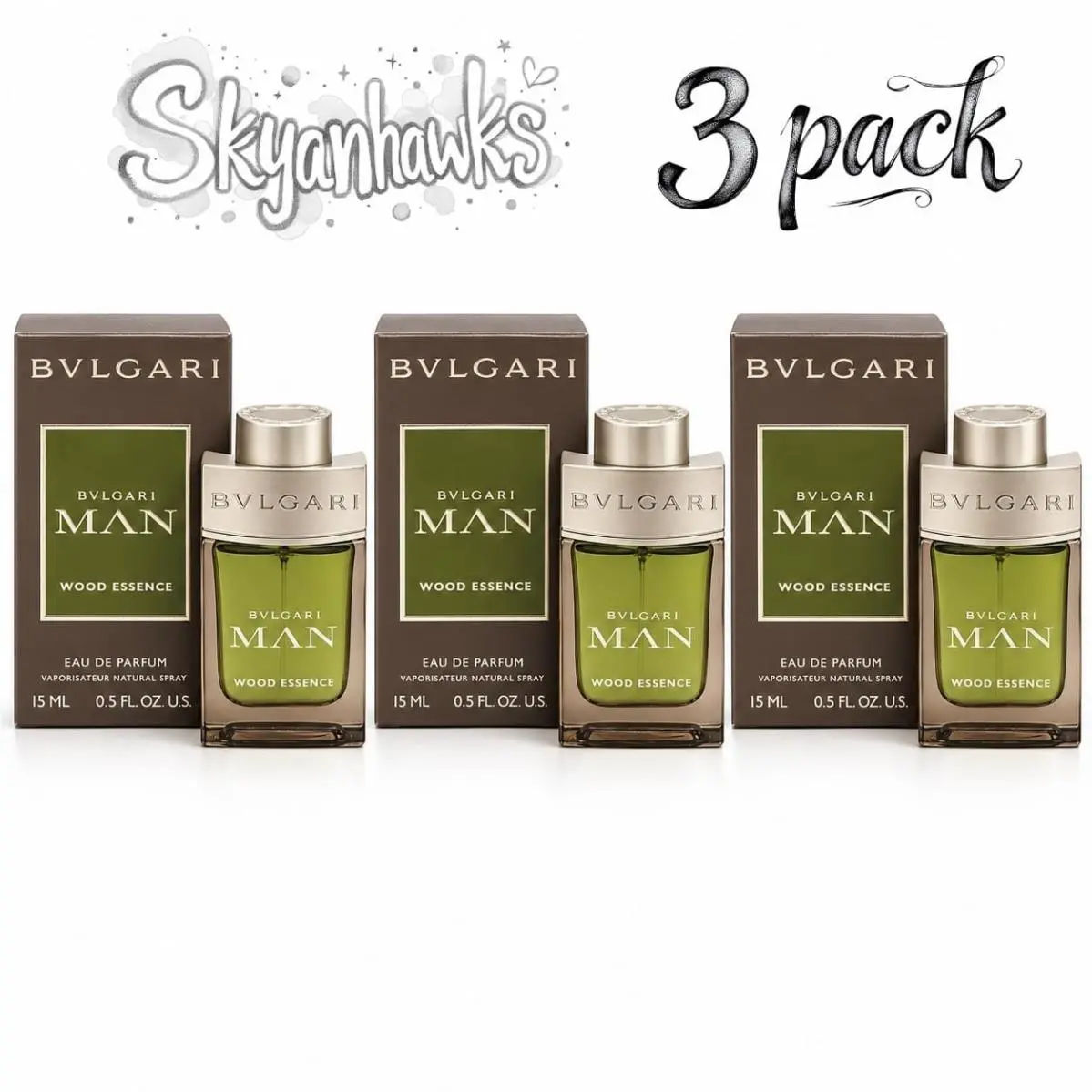 Pack OF 3  Man Wood Essence 0.50 Oz/15 ML Eau de Parfum Spray For Men by Bvlgari
