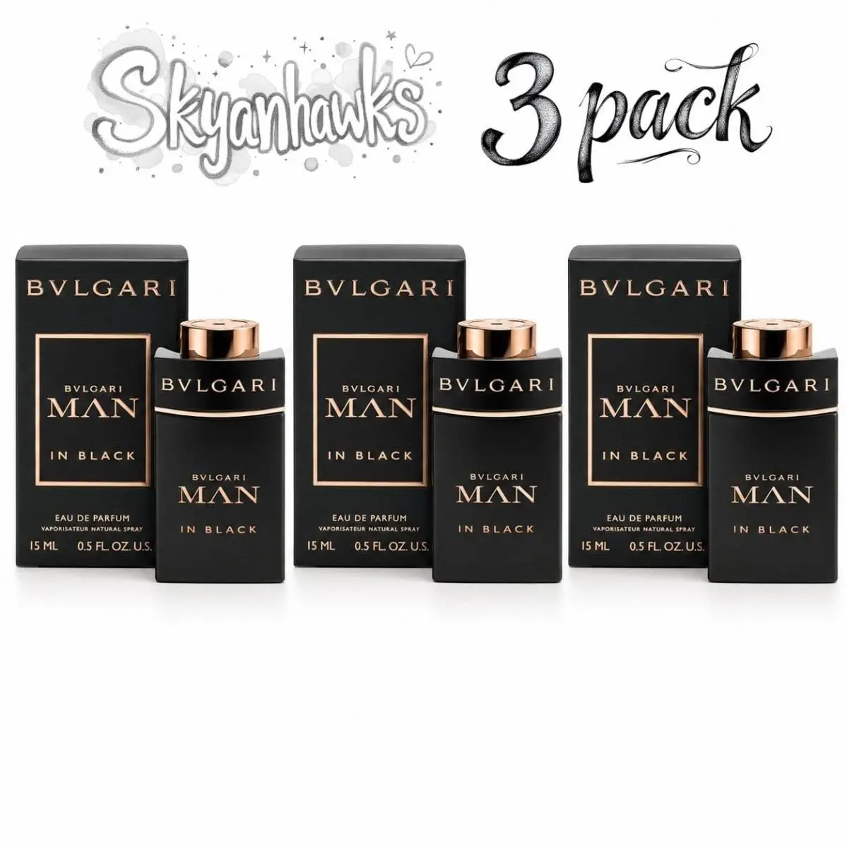 Pack OF 3  Man In Black 0.50 Oz/15 ML Eau de Parfum Spray For Men by Bvlgari