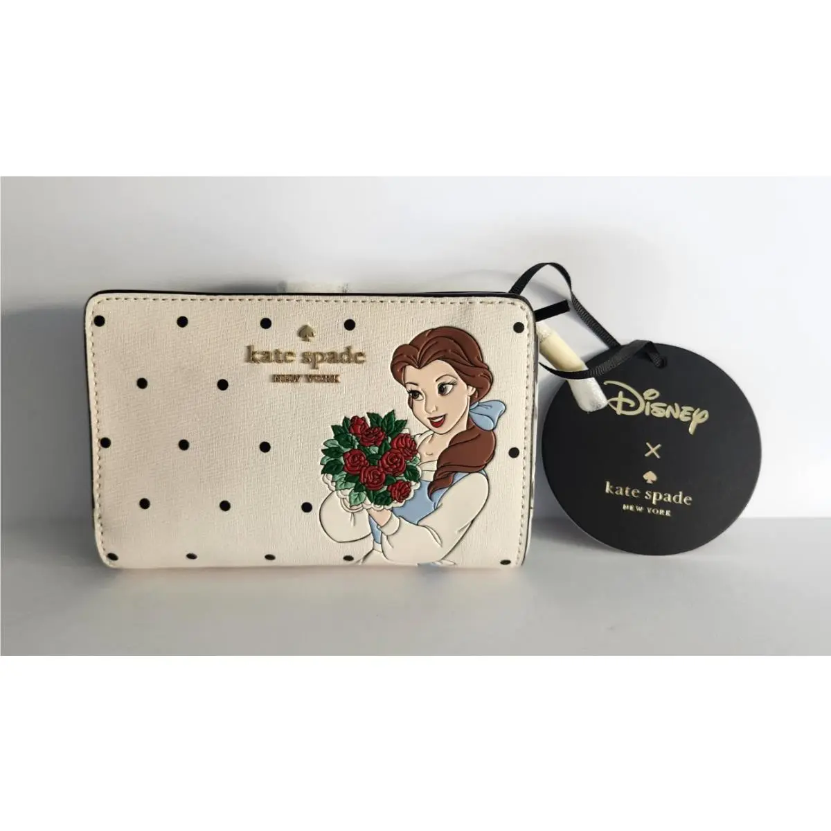 Kate Spade Disney Beauty and The Beast Wallet Belle Polka Dot Snap Zip