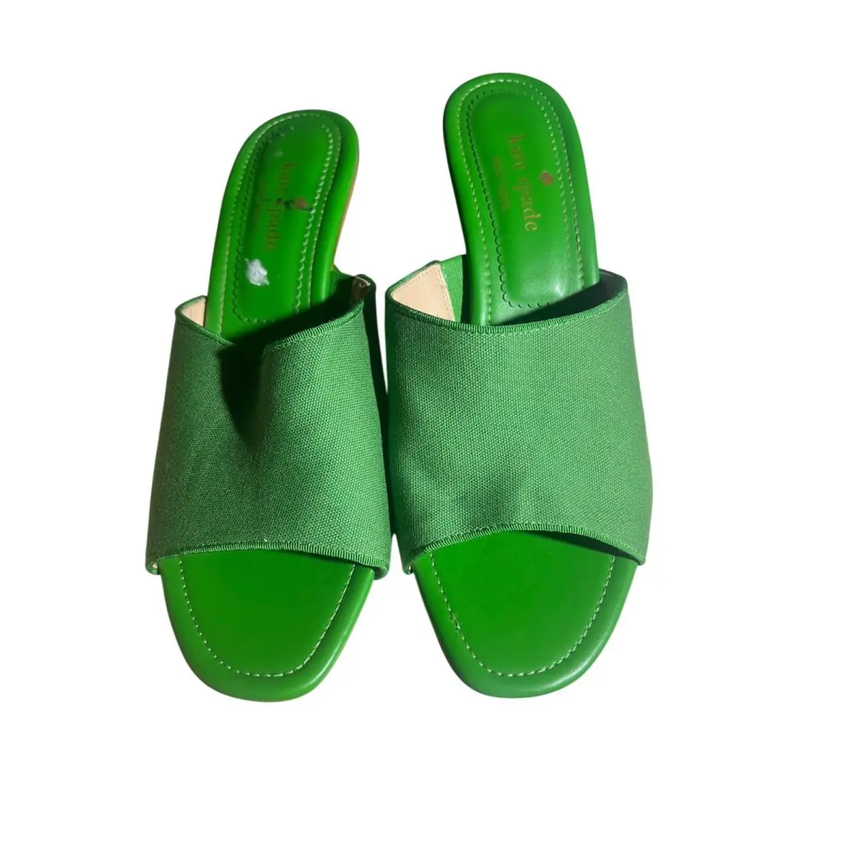 Mules Women 10B Green Excellence Fabric Kitten Heel by Kate Spade