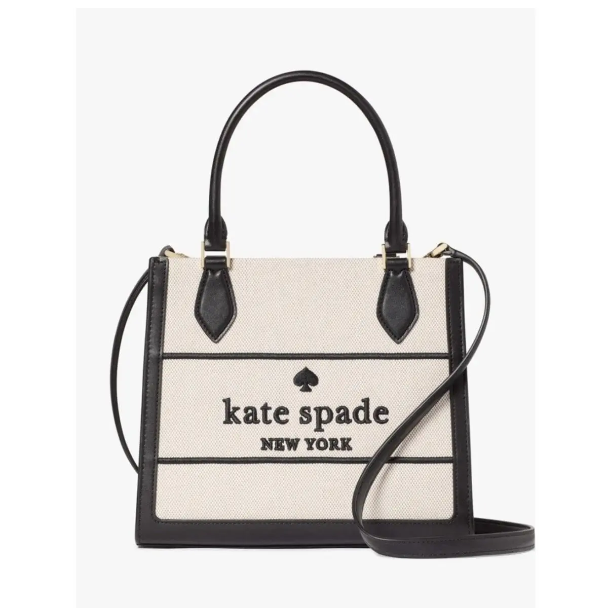 Ellie Canvas Small Tote Crossbody Bag Black Embroidered by Kate Spade