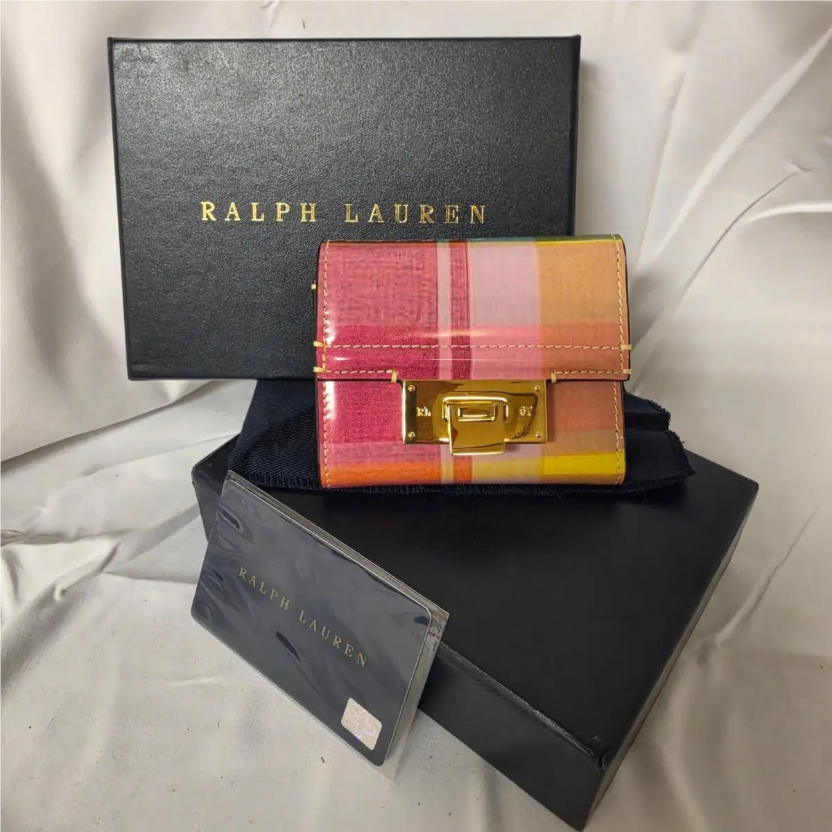 Ralph Lauren Collection Purple Label Plaid Leather Petite Hinge Wallet