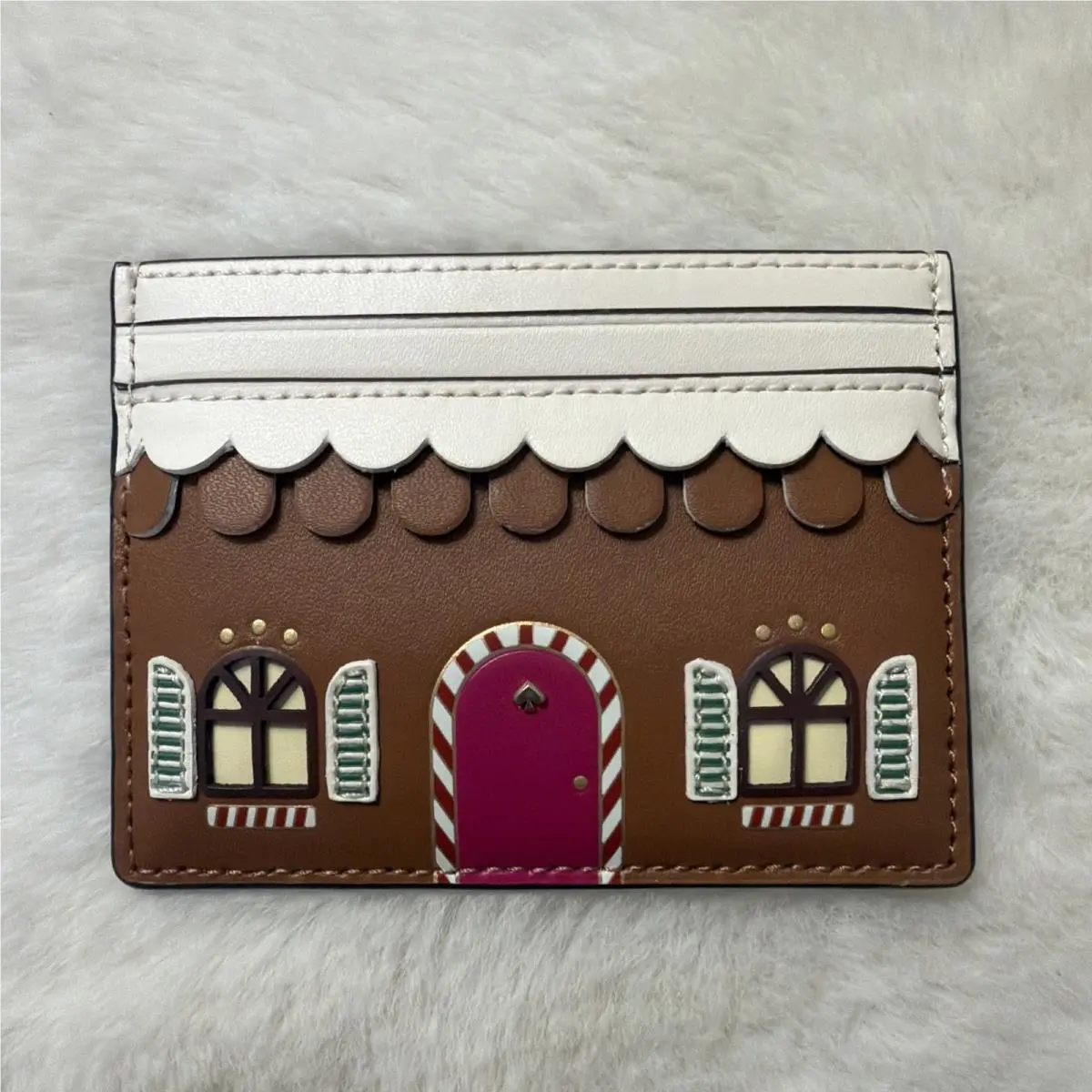 New Kate Spade Gingerbread House Applique Slim Cardholder Brown Multi
