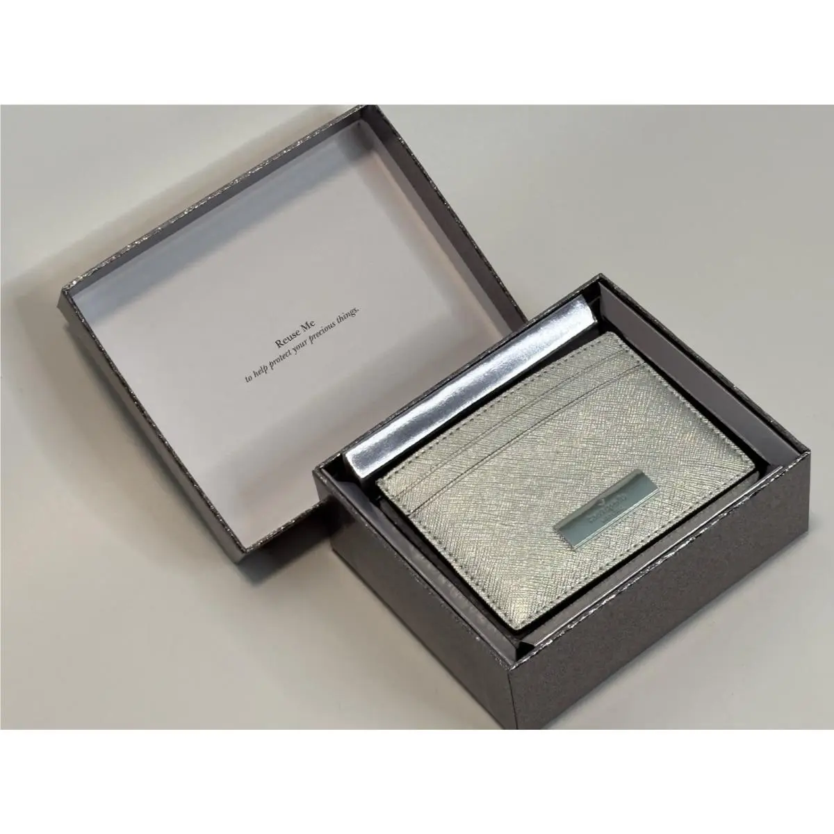 Kate Spade Kenzie Boxed Slim Cardholder in Lunar Light Metallic Saffiano