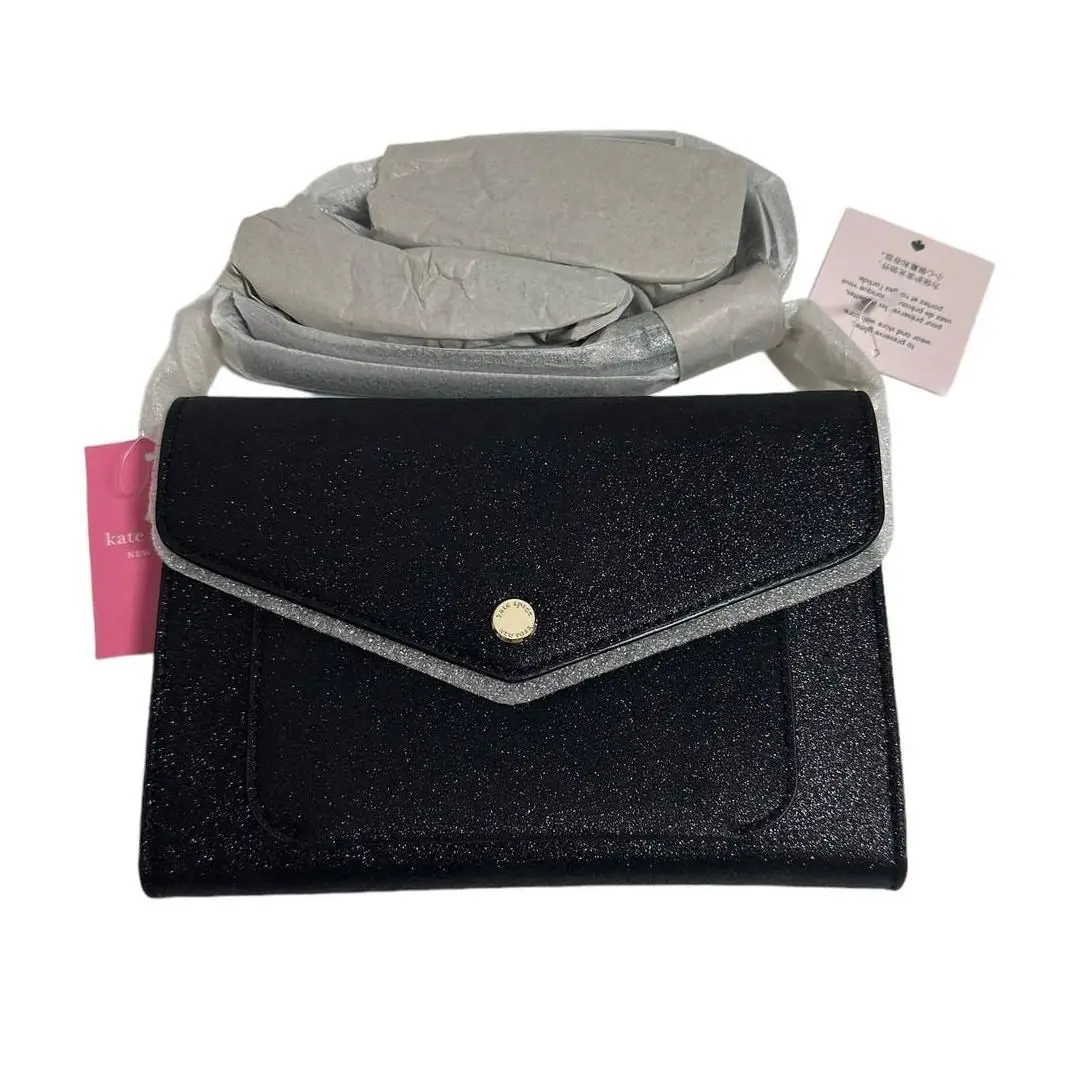 Tinsel Flap Glitter Black Fabric Crossbody Bag Clutch Bag by Kate Spade
