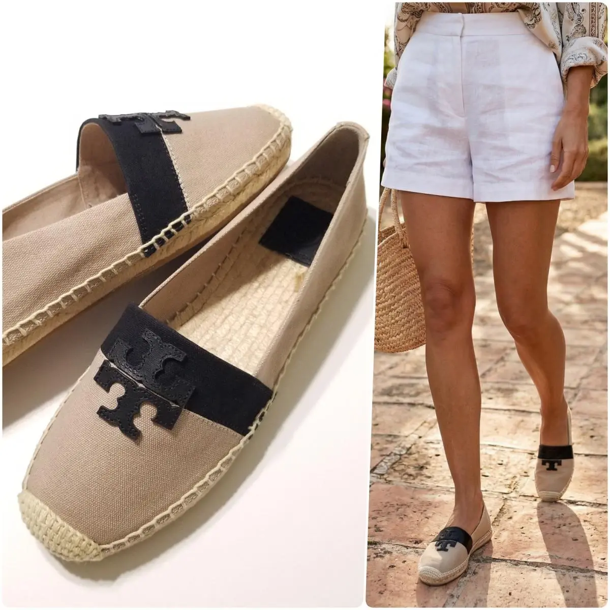 Tory Burch shoes - Tory Burch Weston Flat Espadrille - 40034 - Natural-Black/Black 12