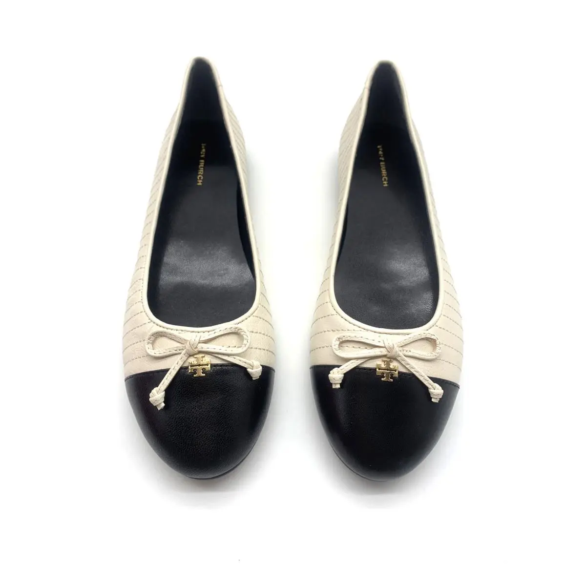 Tory Burch shoes - Tory Quilted Cap Toe - Tory Quilted Cap Toe - Cream & Black 4