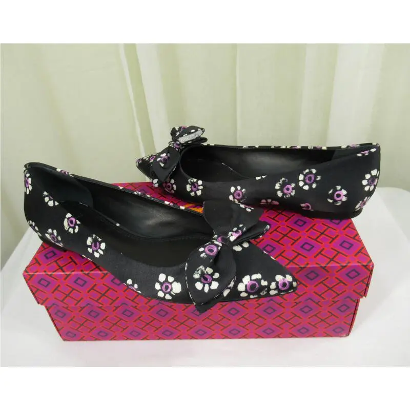 Tory Burch shoes - Rosalind Bow Floral Printed Satin Ballet Flat - 43022 - Black Stamped Floral, Manufacturer: Black Stamped Floral (UPC: 190041720545) 1