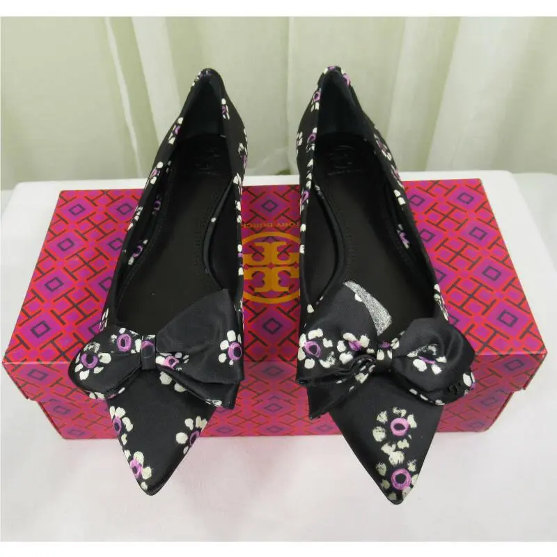 Tory Burch shoes - Rosalind Bow Floral Printed Satin Ballet Flat - 43022 - Black Stamped Floral, Manufacturer: Black Stamped Floral (UPC: 190041720545) 3