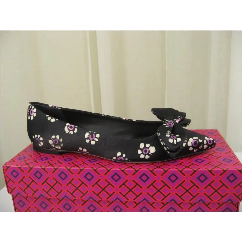Tory Burch shoes - Rosalind Bow Floral Printed Satin Ballet Flat - 43022 - Black Stamped Floral, Manufacturer: Black Stamped Floral (UPC: 190041720545) 2