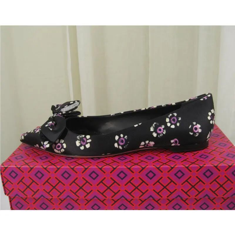 Tory Burch shoes - Rosalind Bow Floral Printed Satin Ballet Flat - 43022 - Black Stamped Floral, Manufacturer: Black Stamped Floral (UPC: 190041720545) 5