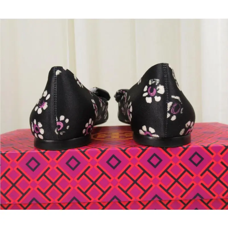 Tory Burch shoes - Rosalind Bow Floral Printed Satin Ballet Flat - 43022 - Black Stamped Floral, Manufacturer: Black Stamped Floral (UPC: 190041720545) 6