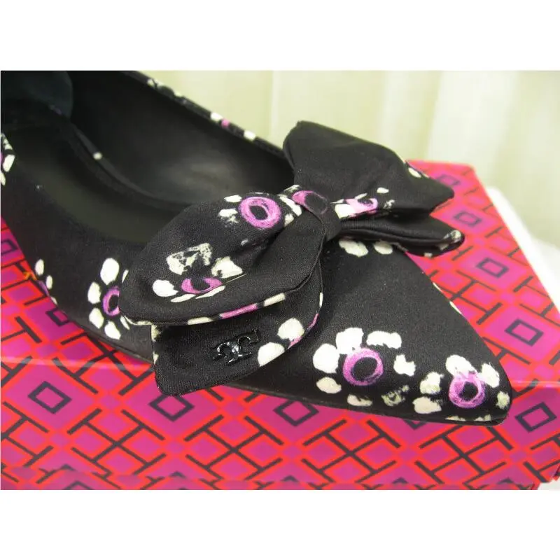 Tory Burch shoes - Rosalind Bow Floral Printed Satin Ballet Flat - 43022 - Black Stamped Floral, Manufacturer: Black Stamped Floral (UPC: 190041720545) 7