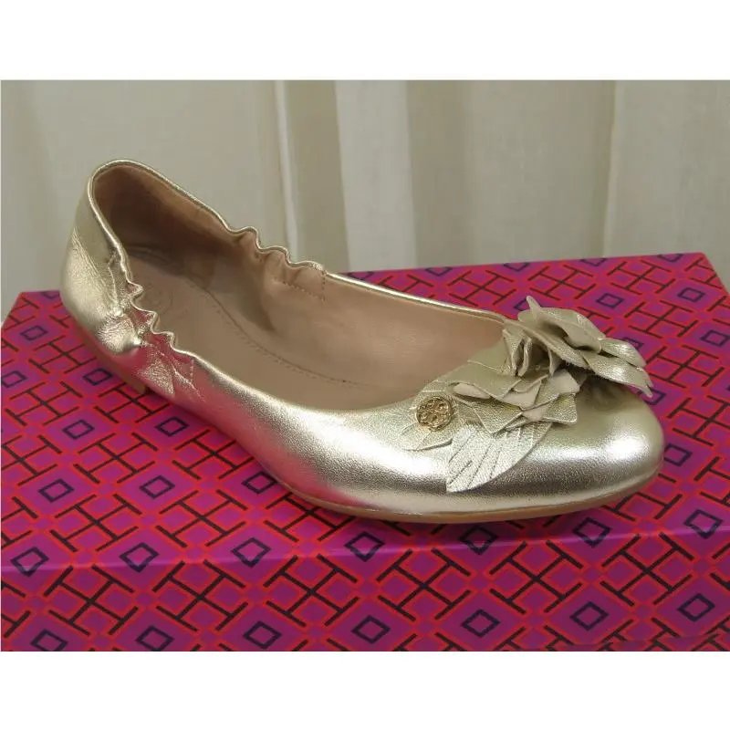 Tory Burch shoes - Blossom Floral Leather Logo Ballet Flat - Blossom Ballet Flat - Spark Gold/Gold Logo, Manufacturer: spark gold (UPC: 190041268450) 0