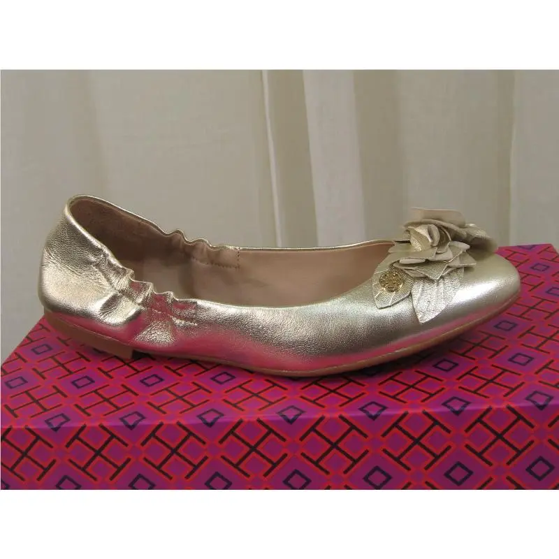 Tory Burch shoes - Blossom Floral Leather Logo Ballet Flat - Blossom Ballet Flat - Spark Gold/Gold Logo, Manufacturer: spark gold (UPC: 190041268450) 1