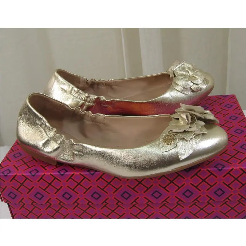 Tory Burch shoes - Blossom Floral Leather Logo Ballet Flat - Blossom Ballet Flat - Spark Gold/Gold Logo, Manufacturer: spark gold (UPC: 190041268450) 2