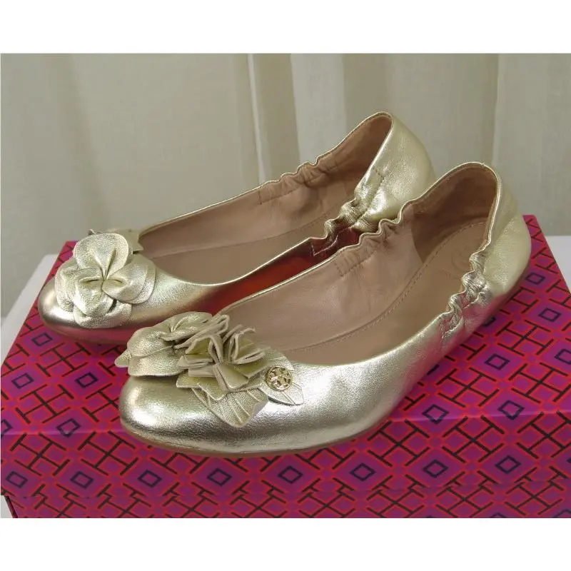 Tory Burch shoes - Blossom Floral Leather Logo Ballet Flat - Blossom Ballet Flat - Spark Gold/Gold Logo, Manufacturer: spark gold (UPC: 190041268450) 5