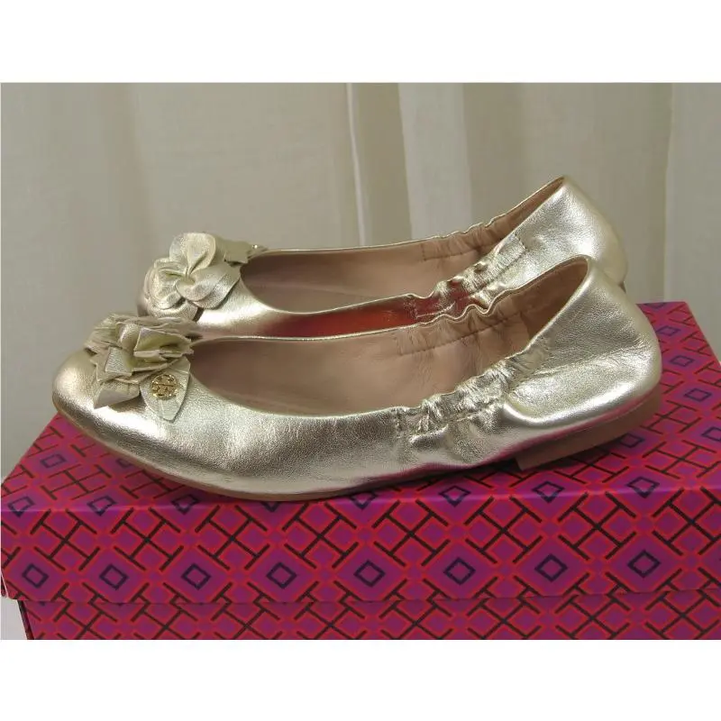 Tory Burch shoes - Blossom Floral Leather Logo Ballet Flat - Blossom Ballet Flat - Spark Gold/Gold Logo, Manufacturer: spark gold (UPC: 190041268450) 6