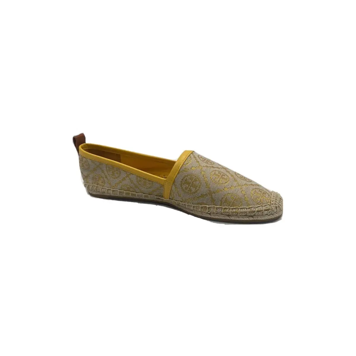 Tory Burch T Monogram Espadrille Jacquard Nappa Leather Size 8 Color Goldfinch - Multicolor