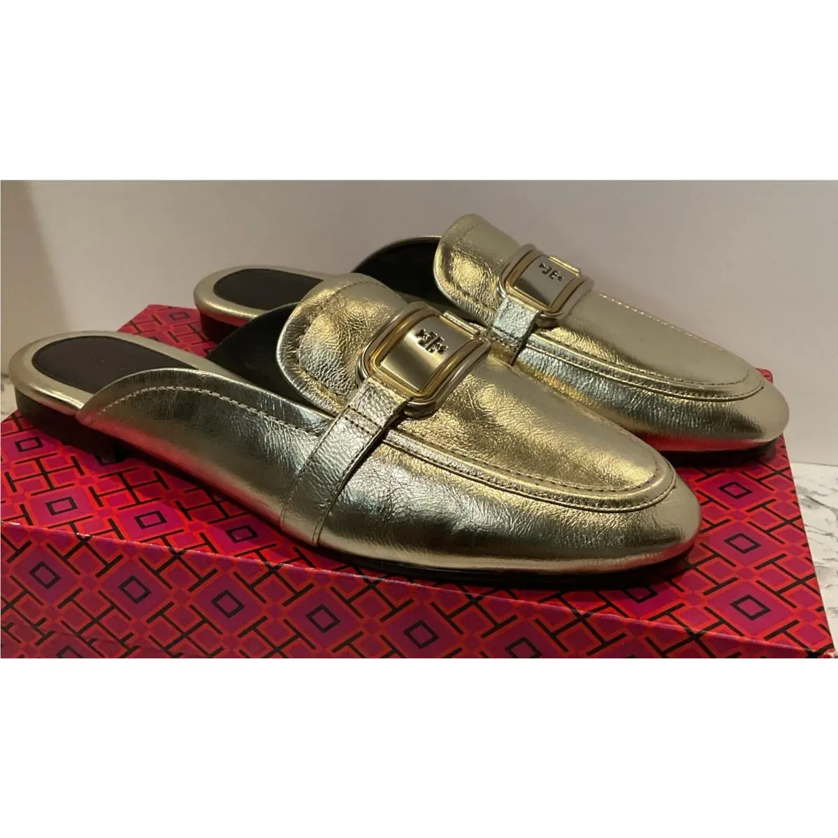 Tory Burch shoes - Tory Burch Georgia Backless Loafers - Gold (UPC: 0196133390979) 5