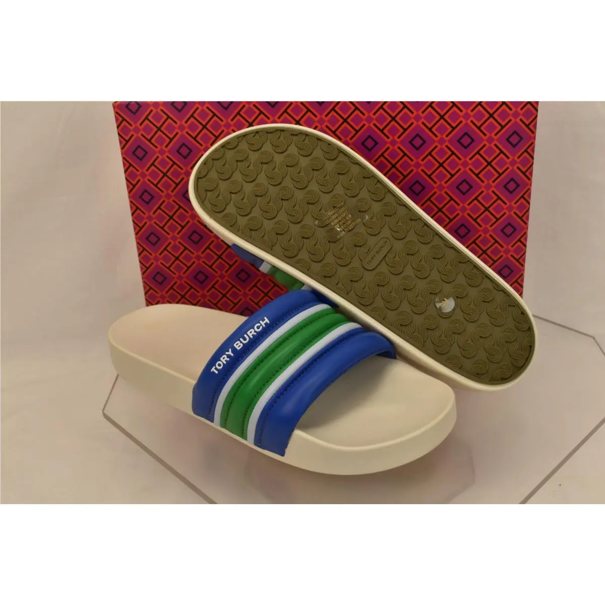 Tory Burch shoes - STRIPE SLIDES - STRIPE SLIDES - Light Blue/Green/Bondi Blue, Manufacturer: MULTICOLOR (UPC: 192485112740) 9