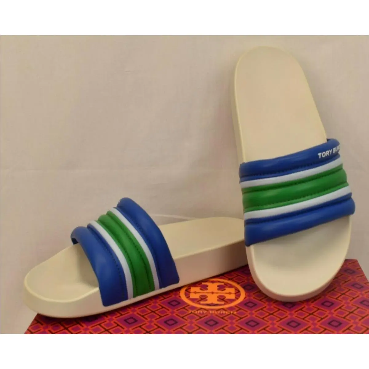 Tory Burch shoes - STRIPE SLIDES - STRIPE SLIDES - Light Blue/Green/Bondi Blue, Manufacturer: MULTICOLOR (UPC: 192485112740) 1